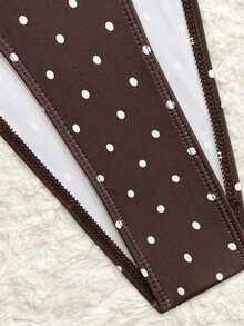 Bonvoyette 新款春夏爆款三件套比基尼：波点拼接印花三角杯系带短裤，性感褶皱多色女士沙滩泳衣 - 咖啡棕 - 查看 10