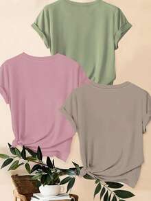 EMERY ROSE Plus Size Women Heart Print Casual Versatile Daily Short Sleeve T-Shirt - Multicolor - View 2