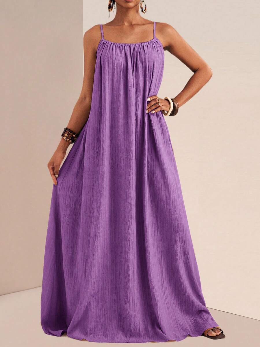 Slaydiva Plus Size Casual Solid Color Maxi Slip Dress,Sundress,Summer Dresses For Women - Purple - View 1