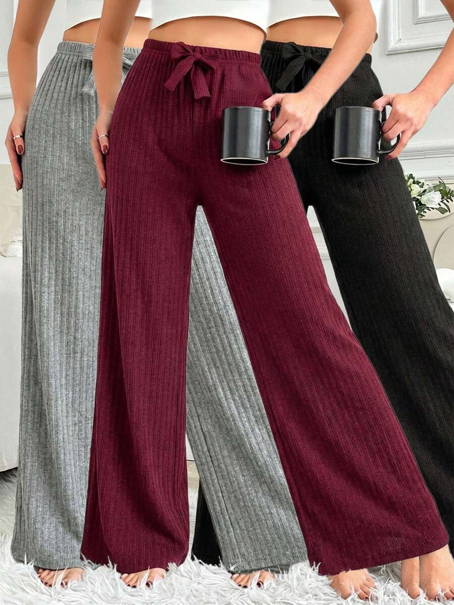 WovenCharm 100%Cotton 3 Pcs Solid Knit Pant Set Cotton Pajama Pants Cotton Loungewear - Multicolor - View 1