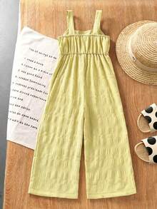 Genkimix Kids Bộ áo liền quần mùa hè mới cho bé gái, kiểu dáng thường ngày, tươi mát, chất liệu vải kẻ caro có họa tiết, dây buộc nơ và eo chun. - Màu vàng - Xem 2