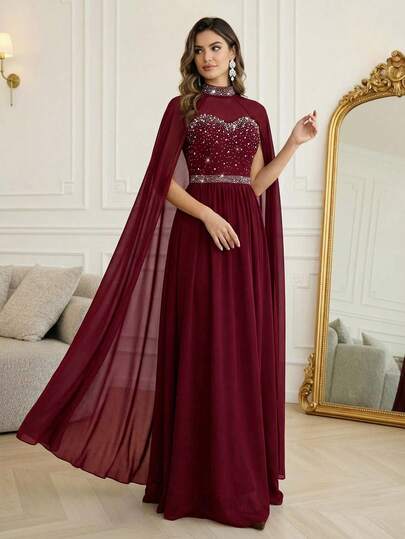 Modelyn 女士水钻与人造珍珠装饰正式晚礼服（大量装饰）