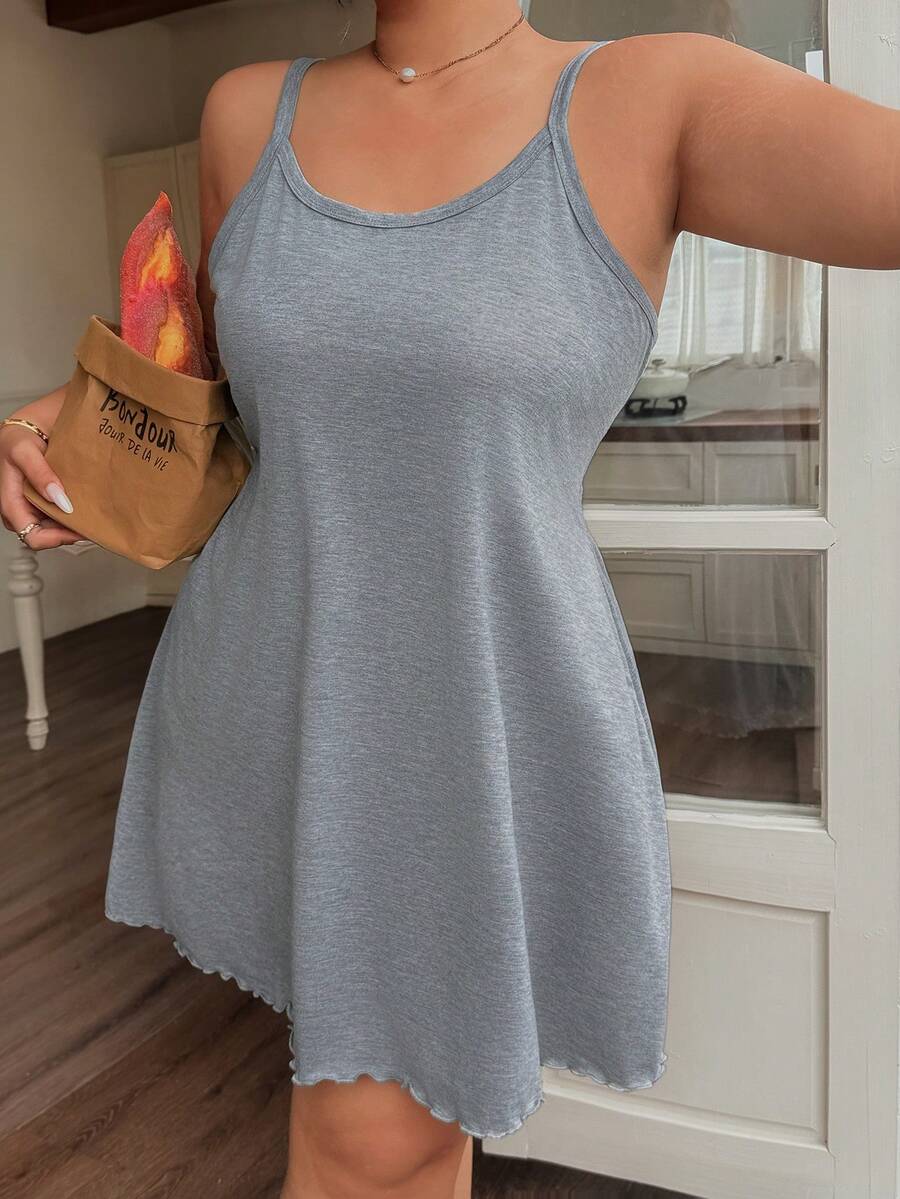 Napfluff CURVE Napfluff CURVE Plus Size Minimalist Casual Camisole Nightgown - Light Grey - View 1