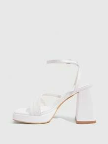 CUCCOO SZL Women Fashionable Black Strappy High Heel Sandals, Graduation Heel, Prom Heels For Summer Vacation Shoes Summer Elegant Basics Business Casual Business Chic Spring Shoes Spring Break Easter For Christmas - White - View 4