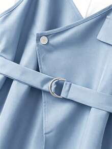 GlowEve CURVE Plus Size Color Block Splice Casual Commuter 2 In 1 Dress - Blue - View 5