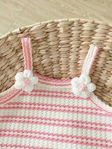 Playful Pals Baby GirlSummer Red & White Wavy Striped Camisole And Shorts 2 Pieces Set, Suitable For Casual Outings, Vacation And Travel - Pink - View 4