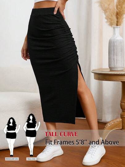 SHEIN Tall CURVE CURVE New Plus Size Women's Tall Girls  Casual Solid Color Pleated High Slit Skirt, Suitable For Commuting In Summer , Slimming And Waist-Cinching,Tall For Women's.High-Waisted Makes You Look Slimmer And Your Legs Longer, Suitable For Tall Women.High-Waisted Makes You Look Slimmer And Your Legs Longer, Suitable For Tall Women.Suitable For All Seasons And Occasion,Suitable For Tall Girls& Women, Summer Skirt Summer Summer Skirt Carnival Women Look 2026,Carnival Outfit,Carnival Costumes,Party Skirt, Elegant Skirts For Party, Party Skirtes For Women, Elegant Party Skirt For Women, Long Party Skirt,Wedding Guest Skirt For Women, Weddings & Events,Luxury Evening SkirtFor Weddings, Bridesmaid Skirt, Elegant Skirt For Ladies, Vacation Outfits Women, Holiday Outfits For Women, Summer Holiday Outfits,Resort Wear Women,Summer Vacation Outfits,Casual Skirt For Women, Casual Long Skirt ,Mother Of The Bride Skirt For Wedding,2026 New