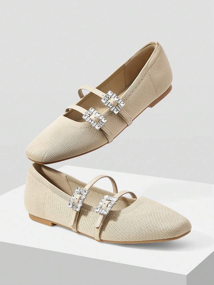 WOMEN SHOES NEW FRENCH FASHION WOVEN DOUBLE-BREASTED SQUARE-HEAD FLAT MARY JANE SHOES, VERSATILE, COMFORTABLE, LIGHT AND BREATHABLE, SIMPLE FAIRY STYLE TEMPERAMENT ELEGANT AND SLIP-ON HIGH-END SHOES