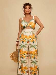 Travachic SHEIN TRVLCHIC Plus Size Vacation Chiffon Leopard Print Cutout Front Loose Jumpsuit, Autumn/Winter Bohemian Jumpsuit - Multicolor - View 6