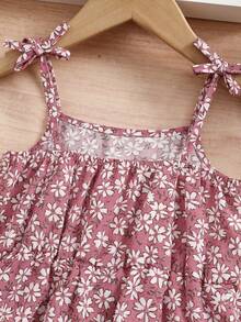 SHEIN Romper Camisole Motif Bunga Daisy Tenun untuk Anak Perempuan - Berwarna merah muda - View 12