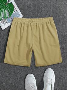 Manfinity EMRG Men's Casual Solid Color Shorts - Khaki - View 2