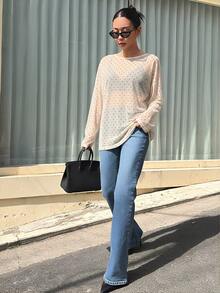 DAZY Blusa de uso diario versátil y casual con lunares para mujer - Blanco - Ver 6