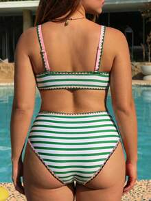 Swim Vcay Bộ bikini và quần tam giác kẻ sọc phong cách thường ngày dành cho nữ cỡ lớn, thích hợp mặc đi biển mùa hè. - màu xanh lá - Xem 2