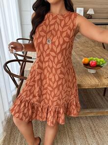 Weeklong Women's Sleeveless Textured Ruffle Straight Dress, Casual Vacation Dress For Spring/Summer - Brown - View 5