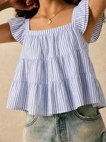 SHEIN Frenchy 女士休闲叠层条纹印花衬衫，适合夏季穿着 - 彩色 - 查看 2