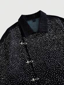 ROMWE MEN Street Life Áo khoác denim nam cài khuy chéo, khóa máy bay - Màu xanh lam - Xem 3