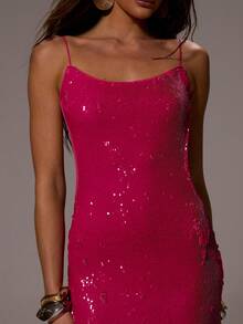 MUSERA Sequin Spaghetti Strap Maxi Dress Long Dress Open Back Sexy Summer Spring Rave Festival Holiday Vacation Ibiza Wedding Guest Party Going Out Urchin - Pink - View 2