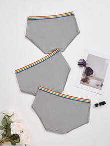 3 chiếc/gói Quần lót cạp chun kẻ sọc nhiều màu sắc cỡ lớn - Xám - Xem 2