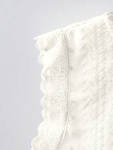 Everyssa Women's Solid Color Round Neck Sleeveless Lace Trim Front Button Shirt, Summer - White - View 5