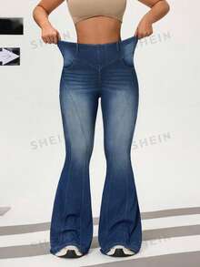 SHEIN Tall 女士时尚四向弹力喇叭牛仔裤 - 藍色 - 查看 6