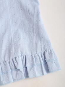 Sweetra Women's Summer Cotton Textured Jacquard Ruffle Tie Sleeve Blouse - Blue - View 4