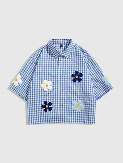 ROMWE MEN Street Life Teen Boy Plaid Single-Breasted Casual Versatile Daily Wear Shirt