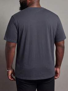 Manfinity Homme Plus Size Men's Solid Color Crew Neck Casual Short Sleeve T-Shirt, Summer - Dark Grey - View 2