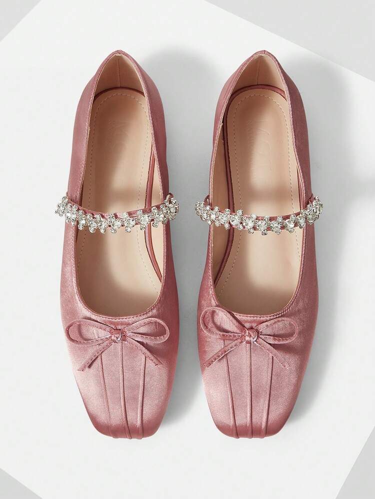 VINTAGE COMFORTABLE CASUAL RHINESTONE DETAIL BOW DECOR FLAT SHOES SPRING SHOES