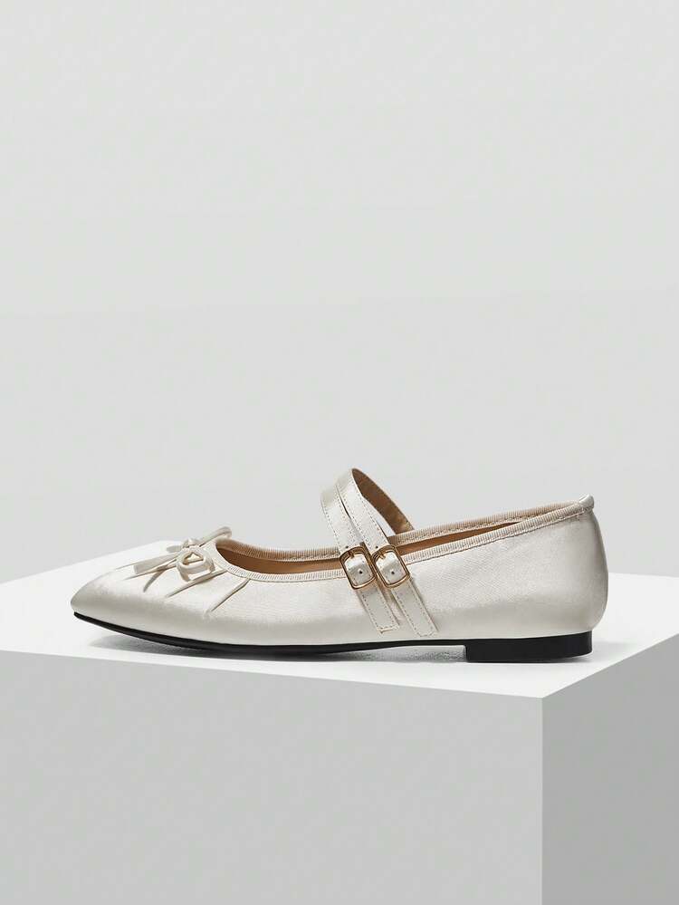 WOMEN'S ELEGANT MINIMALIST COMMUTING SOLID COLOR BOW DECOR DOUBLE BUCKLE STRAPS BALLET FLATS SHOES FOR CHRISTMAS VALENTINE'S DAY SPRING SHOES