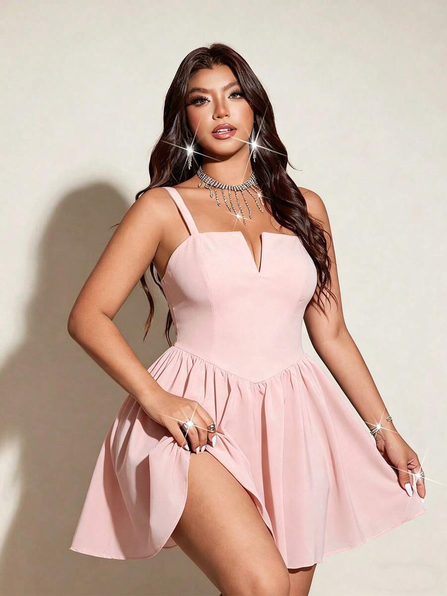 Viva Relle Đầm cocktail nhẹ nhàng, thanh lịch dành cho phụ nữ cỡ lớn, kiểu dáng dây mảnh, thích hợp dự tiệc. - Màu Hồng baby - Xem 1