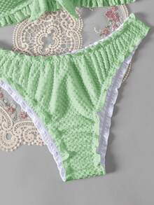 Swim Basics 女款夏季海灘薄荷綠抓皺平口比基尼上衣與三角泳褲泳裝套裝 度假可愛風 - 薄荷綠 - 查看 5