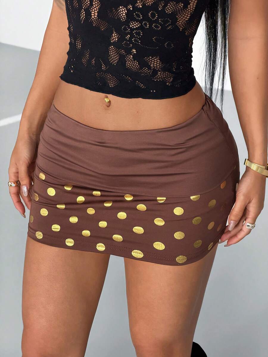 StreetHx 街头风女式亮片低腰迷你裙，夏季 - 棕色 - 查看 1