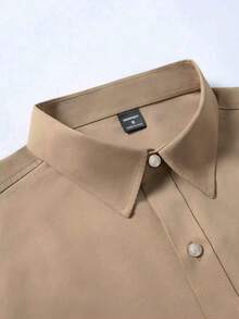 Manfinity Mode Men Plus Size Solid Color Business Casual Long Sleeve Shirt, Formal, Ceremony - Camel - View 4