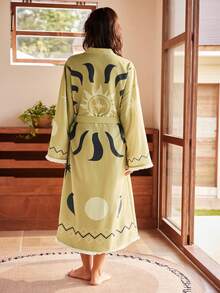 Lullawish Bohemian Style Casual Sun, Moon & Star Geometric Line Print Long Loose Robe For Women - Multicolor - View 2