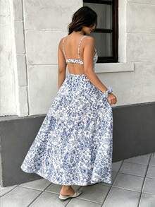 Vionelle Đầm hè mới dành cho nữ cỡ lớn, dây mảnh, cổ chữ V sâu, dáng rộng, hở lưng, trễ vai, thanh lịch, lãng mạn, thường ngày, đầm đi nghỉ mát, đầm hè cho nữ, đầm mùa hè cho nữ, đầm chống nắng mùa hè, trang phục đi nghỉ mát, đầm du lịch cho nữ. - Màu xanh lam - Xem 1