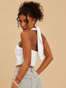 Travachic Women's Solid Color Woven Halter Neck Camisole, Spring/Summer,Summer Top - White - View 2
