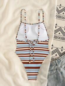 SHEIN BamGlam 女士条纹连体泳衣，春夏款 - 彩色 - 查看 7