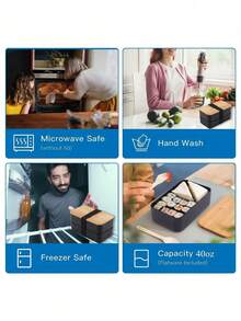 Juego de fiambrera japonesa de doble capa con aislamiento - Recipientes de almacenamiento de alimentos de gran capacidad compartimentados aptos para microondas - Multicolor - Ver 2