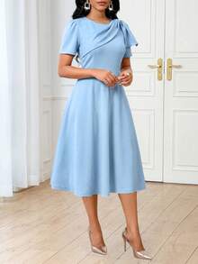 SHEIN Lady 女士中长连衣裙 女士优雅连衣裙 - 藍色 - 查看 5