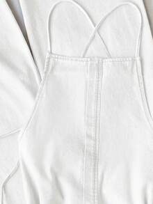 Comfortcana Jumpsuit Denim Wanita Warna Polos Tanpa Lengan dengan Tali Bahu Tipis, Potongan Longgar dan Lurus, Musim Panas - Putih - View 5