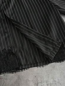 AXEPEAK Men's Striped Short Sleeve Single-Breasted Shirt And Shorts Casual Suit - Black - View 6