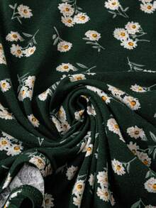 Soleia Body con olanes de hombros descubiertos y estampado floral diminuto sobre fondo negro para vacaciones femeninas - Verde Oscuro - Ver 6