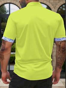 Manfinity Homme Plus Size Men's Casual Button-Down Short Sleeve Shirt - Green - View 2