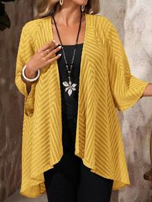 EMERY ROSE Plus Size Women Solid Color Casual Versatile Daily Wear Jacket - Mustard Yellow - View 4