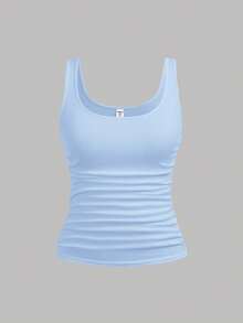 SHEIN Girlism Bộ 2 áo hai dây cổ tròn nhún bèo cho bé gái/thiếu niên, màu xanh dương & trắng, thích hợp mặc hàng ngày, đa năng, mặc ở nhà. - Xanh và trắng - Xem 6