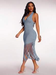 Radiana Women's Summer Boho Crochet Flowy Tassel Hem Dress, Holiday/Beach Vacation Dress - Blue - View 4