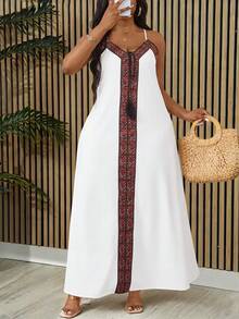 Villa Velisse Plus Size Women Premium Embroidered Strap Maxi Dress,Versatile White Summer Boho Vacation Holiday Long Dress - White - View 4