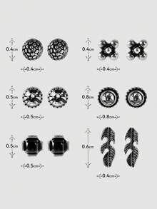 MortiRose Seis pares de pendientes de botón con diseño retro gótico y bohemio con hojas y otros accesorios múltiples, gótico/gótico/punk/grunge/gótico oscuro, ropa de calle, verano/festival/baile de graduación/fiesta, vintage, negro - Pendientes de botón con estampado geométrico - Ver 14