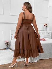 Vionelle Plus Size Women Solid Color Ruched Fashionable Date Party Dress - Rust Brown - View 2