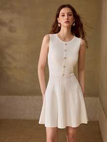 MOTF PREMIUM FASHIONABLE BACKLESS SLEEVELESS WAIST CINCHED KNIT DRESS, SPRING/SUMMER - White - View 4
